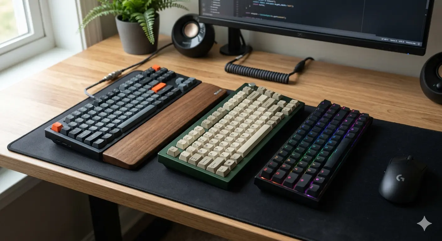 Mechanical keyboard layout size comparison: 60%, 65%, 75%, TKL, Full-Size